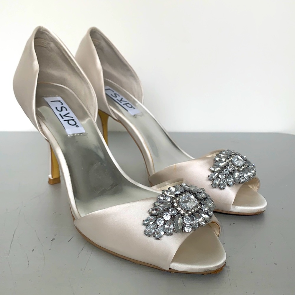 RSVP Satin Open Toe Pump with Rhinstones